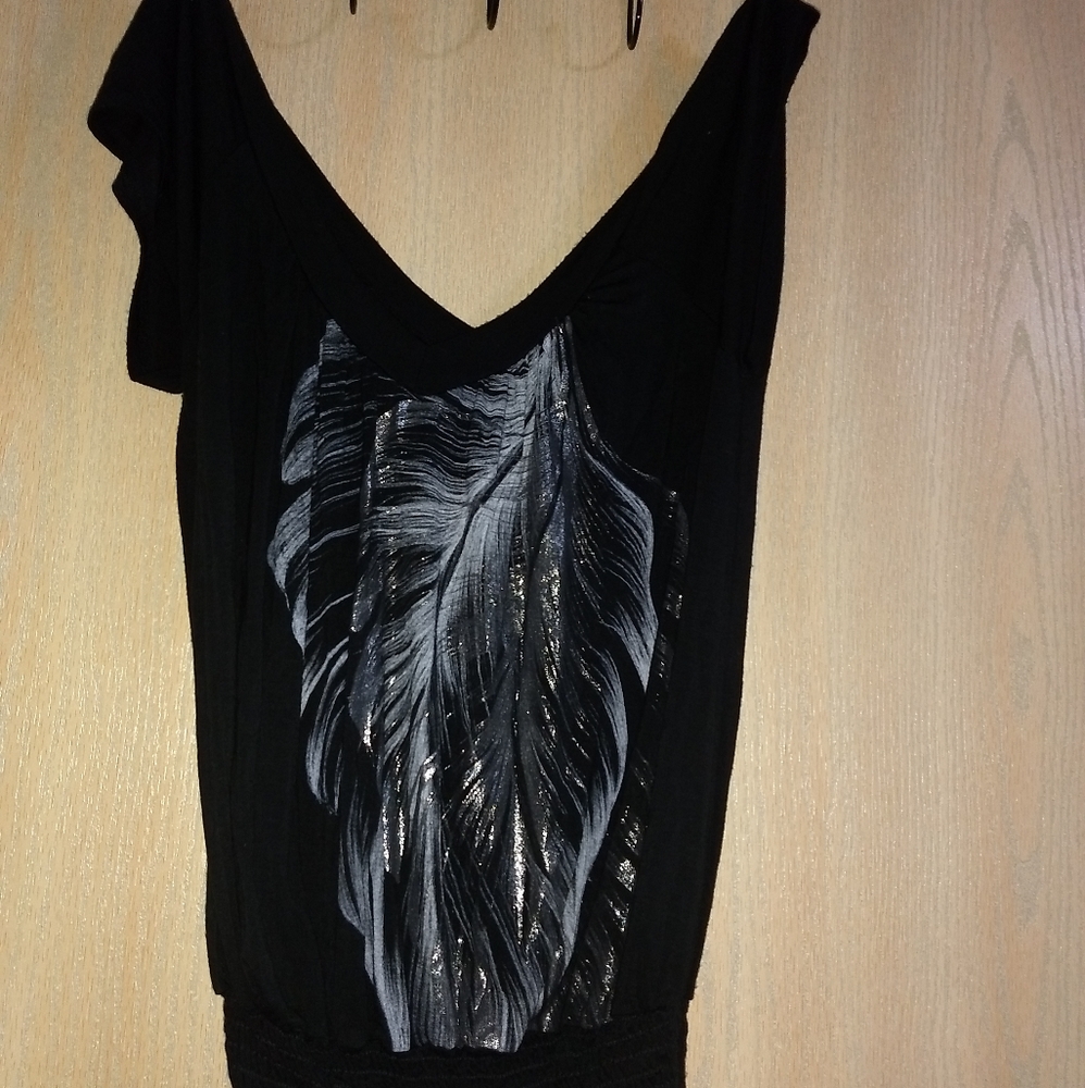 Black Feather Cold Should Blouse Large
